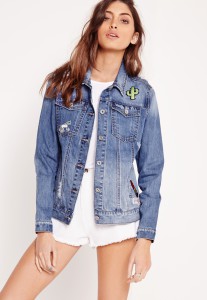 missguided jackets ripped denim badge