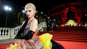 LONDON, ENGLAND - DECEMBER 10: Aquaria arrives at The Fashion Awards 2018 In Partnership With Swarovski at Royal Albert Hall on December 10, 2018 in London, England. (Photo by Mike Marsland)