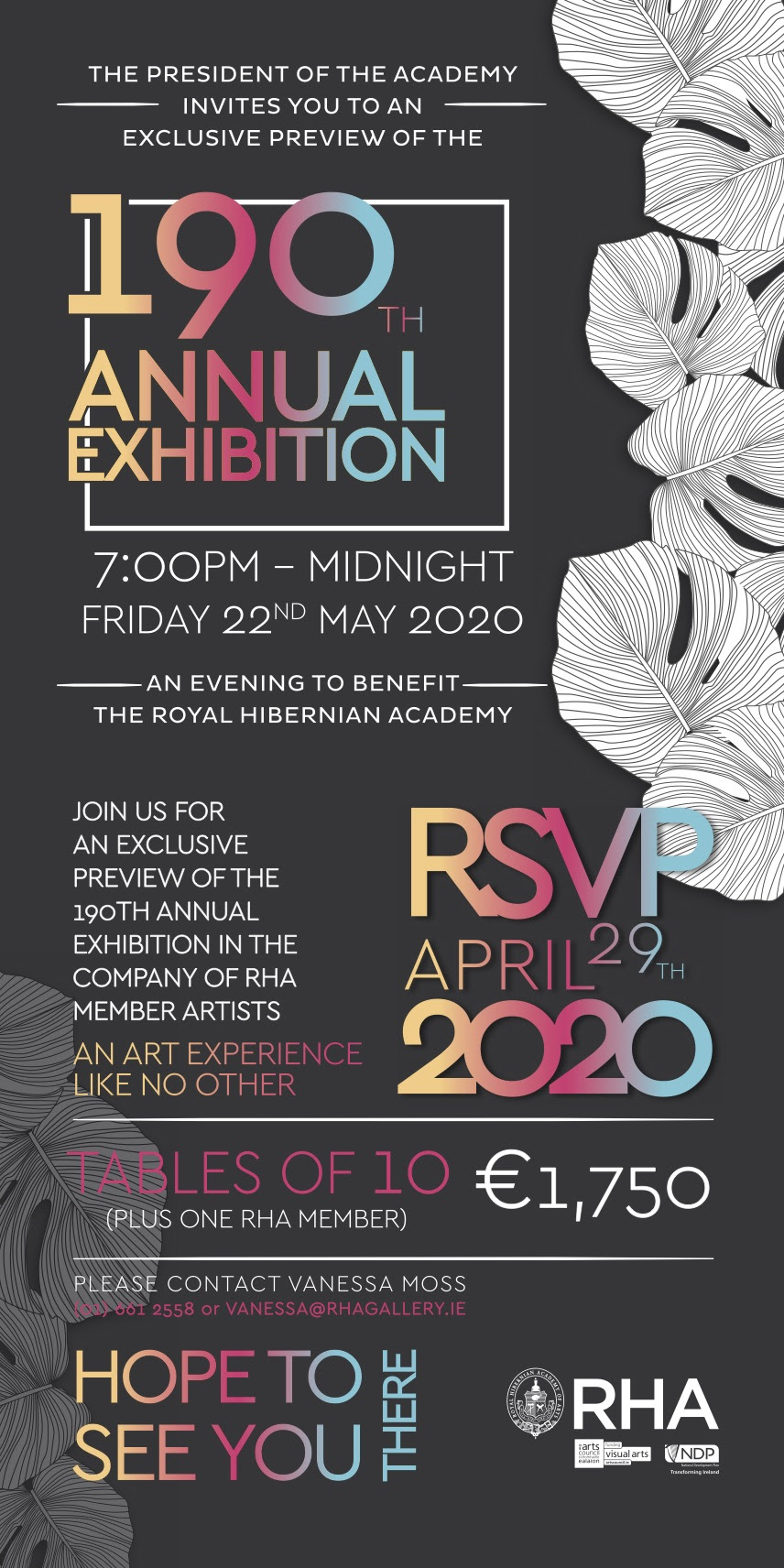 RHA Friends - Invite for the Dinner of 190th RHA Annual Exhibition