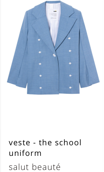 A blue shirt with white dots Description automatically generated with low confidence