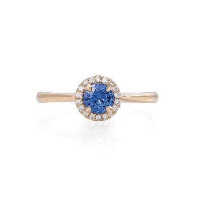 Image of Solid Gold Queen of Hearts - Half Carat Blue Sapphire Halo Polished Band Ring