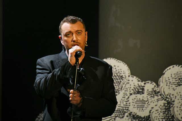 <p> Sam Smith performs during the Harris Reed show </p>