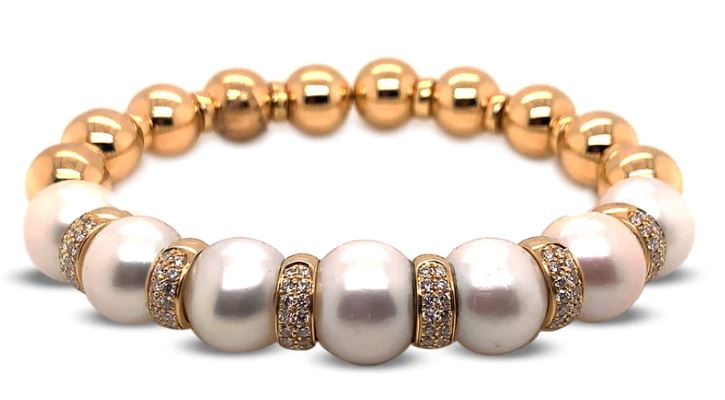 Hasbani pearls, diam 18K gold bracelet.JPG