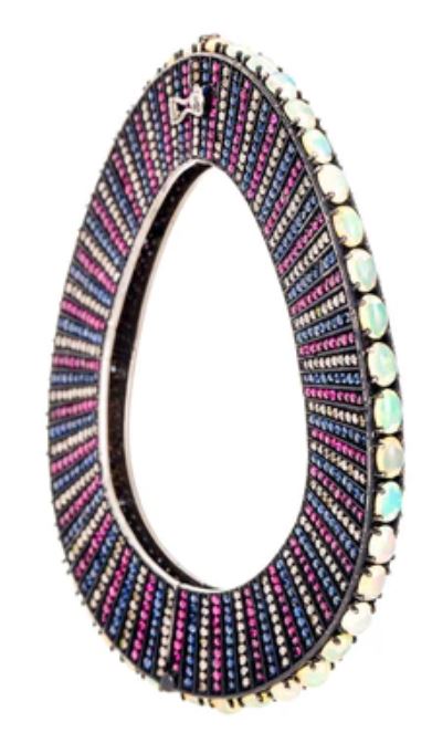 Modern Moghul Rahas Bracelet undulating wave of sapphires, rubies, diam with row of cabochan opals on outter.JPG