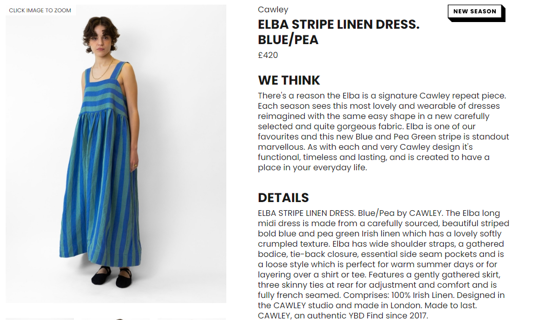 ELBA STRIPE LINEN DRESS. BLUE