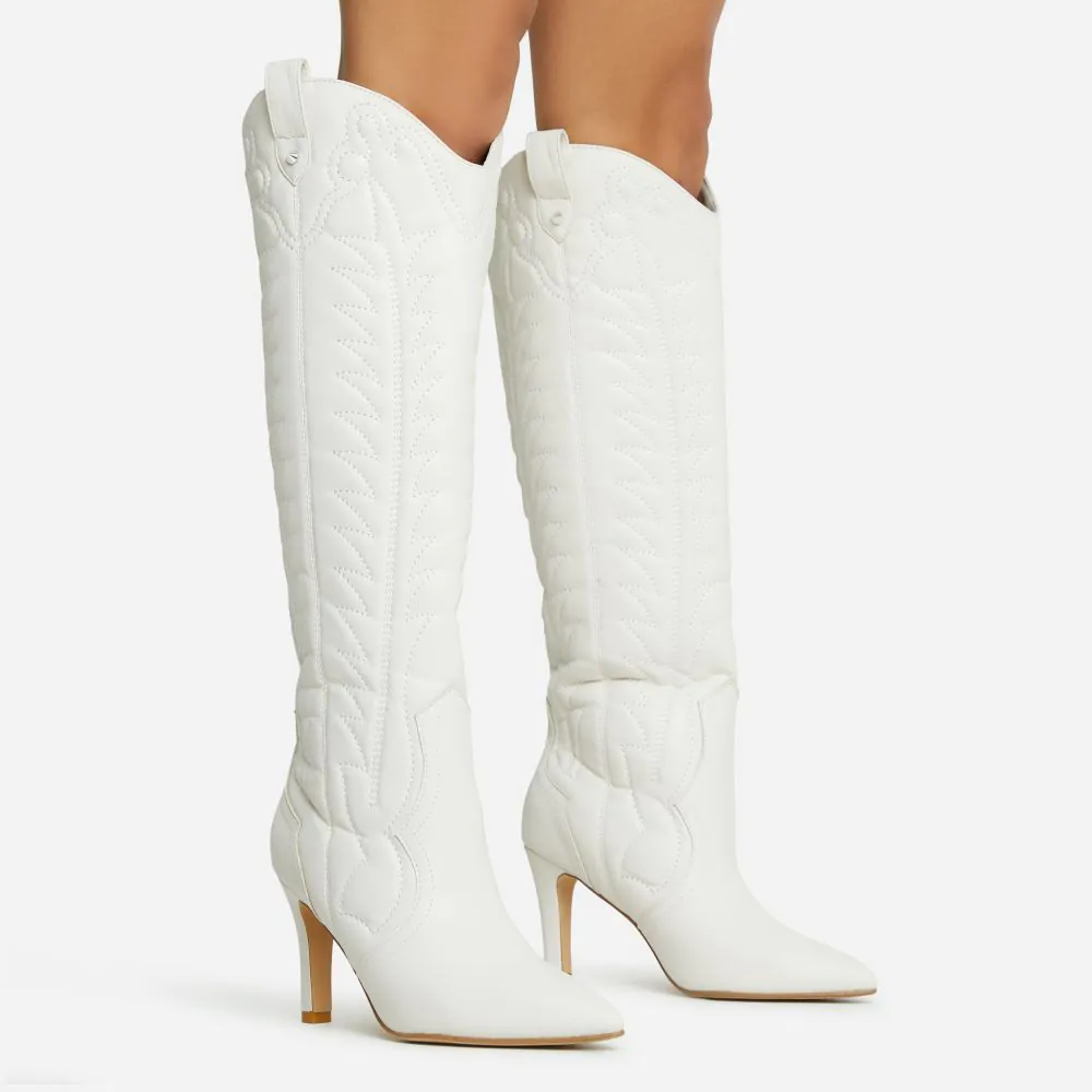 white faux leather cowboy boots womens