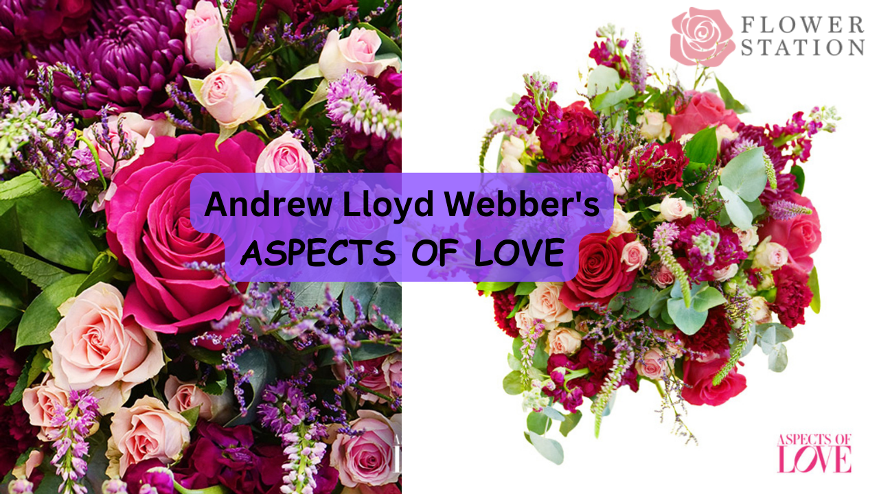 Aspects of Love The Musical Themed Pink Roses and Captivating Purple Bouquet
