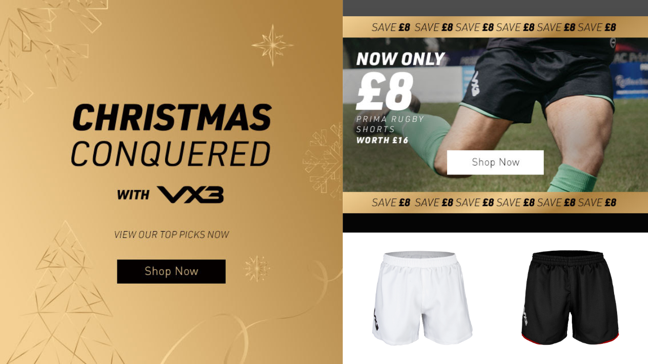 Rugby Shorts Only £8 - Christmas Conquered with VX3
