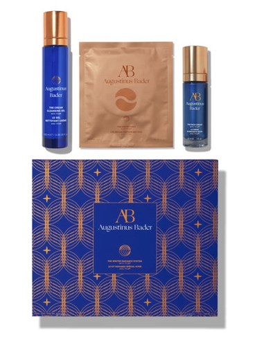 A blue and gold package with bottles of liquid

Description automatically generated with medium confidence