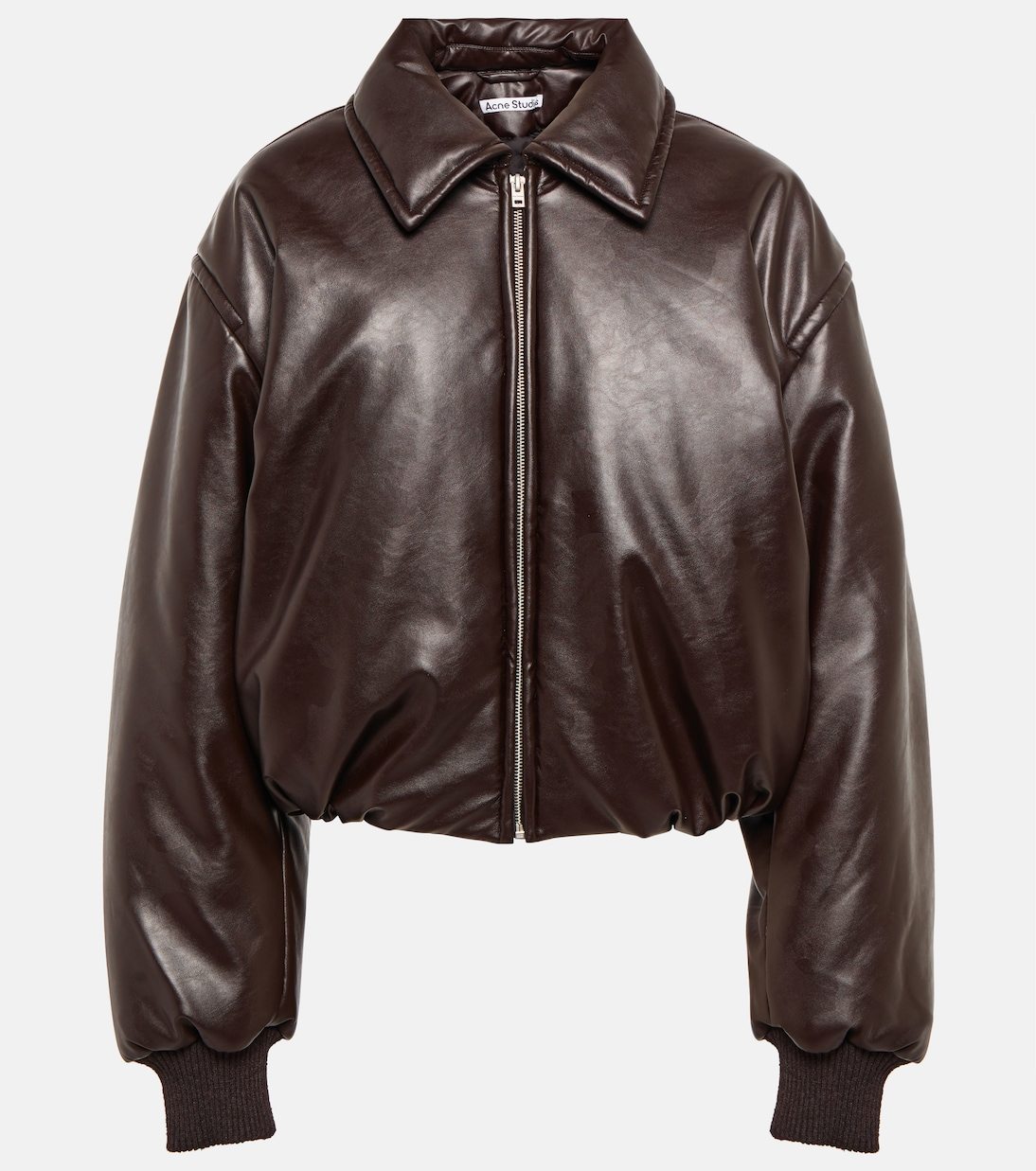 A brown leather jacket with a zipper Description automatically generated