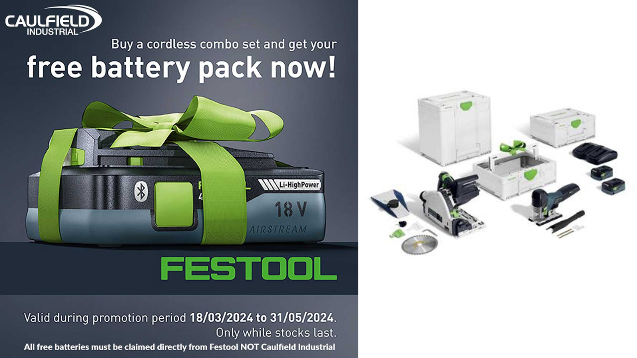 Get a FREE Festool 18V Battery with select Cordless Combo Sets purchase