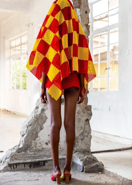 An airy chequered shawl at Iamisigo