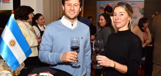 Marcos Gury and Maira Rivarola at the Embassy of Argentina wine tasting event