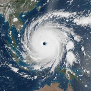 A satellite view of Typhoon Kalmaegi's eye over a body of water