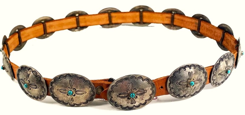 NYLAJ25 MB Navajo, Dine concho belt, turq leather cropped.jpg
