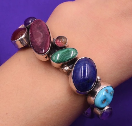 NYLAJ25 PV multi gem Navajo Sterling cuff.jpg