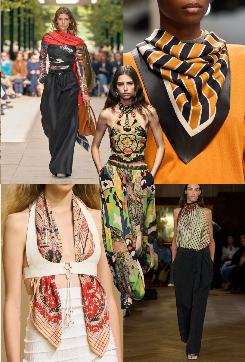 fashion runway showcasing various scarf styles as accessories in modern outfits