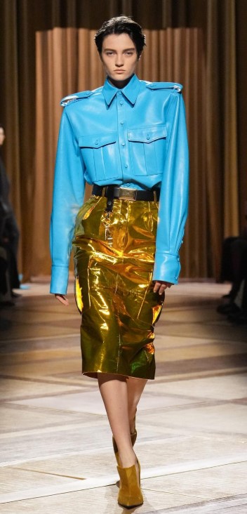 PFW26 MU turq leather top gold skirt.jpg