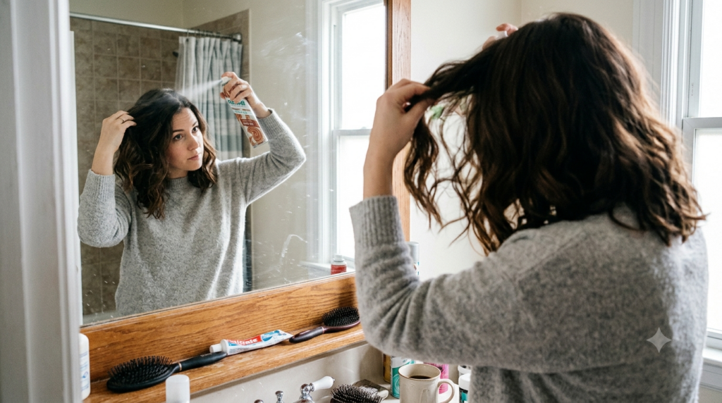quick, low-maintenance hair styling using dry shampoo for an easy morning look