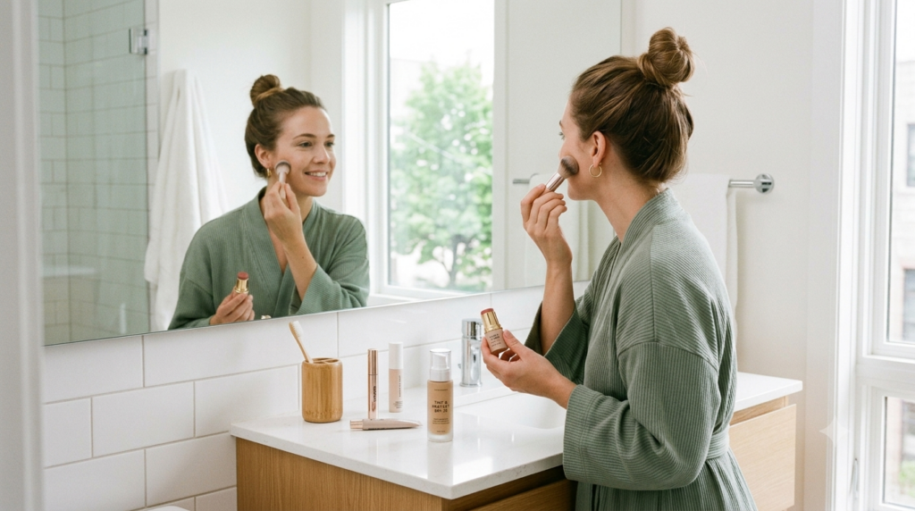 quick multi-purpose skincare routine, tinted moisturizer, cream blush during a rushed morning, Low-Maintenance Beauty Routine