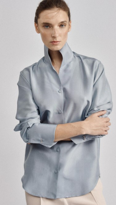 Milan Spring/Summer 2027, New Trends Seen at Fashion Week, Are You Ready? 40 Milan27 BR silver blue silk blse.jpg
